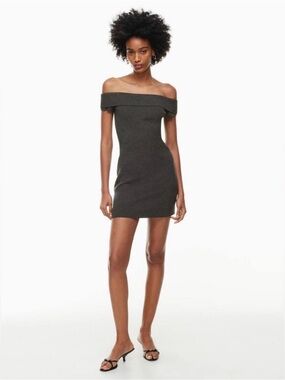 Aritzia Off-Shoulder Mini Firebird Dress in Heather Charcoal Gray